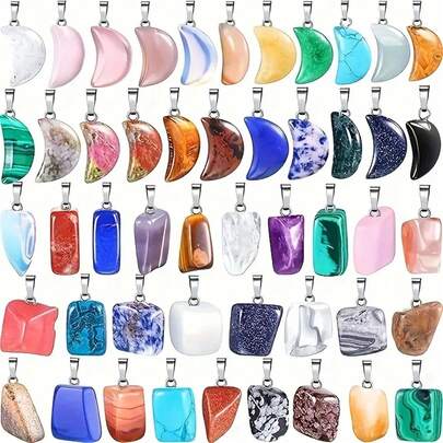 5/10/20/30/40pcs Multi-Color Natural Stone Pendants - Various Asymmetrical Shaped Gemstone Beads, Quartz Moonstone Charms - Suitable For DIY Jewelry Making, Bracelets, Necklaces, Earrings, Jewelry Making Beads
