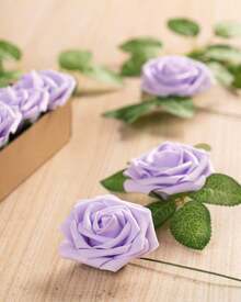 25Pcs Artificial Roses Flowers Fake Roses With Stems Real Touch Foam Flowers For DIY Wedding Bouquet Baby Shower Centerpiece Floral Arrangement Party Home Decor(Dark Red) - Lilac - View 2