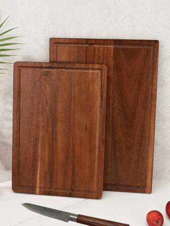 1pc Acacia Wood Cutting Board, Back Concave Cutting Board, Solid Wood Cutting Board, Fruit And Vegetable Meat Kitchen Cutting Board, Bread And Snacks On The Cutting Board