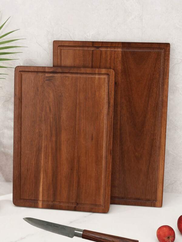 1pc Acacia Wood Cutting Board, Back Concave Cutting Board, Solid Wood Cutting Board, Fruit And Vegetable Meat Kitchen Cutting Board, Bread And Snacks On The Cutting Board