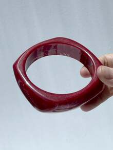 1 件复古红白不对称宽厚树脂手链，优雅女士珠宝，时尚百搭日常配饰