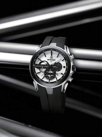  REWARD Men's Quartz Watch Business Fashion Style Timing Calendar Luminous Hands Multi-Functional Men Wristwatch High Quality Gift Classic Design Silicone Watch Band