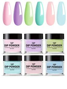 马卡龙浸粉美甲套装，6色柔和马卡龙亮黄橙色浸粉套装夏季美甲粉DIY，适合女性，无需美甲灯