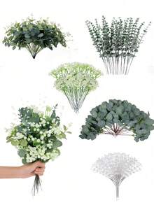 25/5 件桉树叶满天星人造植物 5 种混合仿真花束茎散装人造银元叶精选人造桉树束仿真喷雾用于婚礼花瓶花束插花、居家卧室户外装饰、花园露台 DIY 派对装饰、春夏室内外装饰、母亲节生日求婚仪式女性礼物 - 彩色 - 查看 9