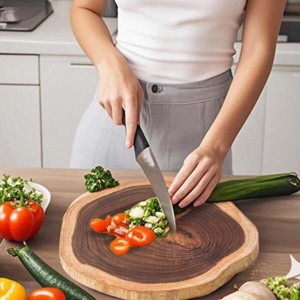 1pc Asymmetrical Cutting Board, Exquisite One-Piece Golden Wattle Wood Cheese Board, Reversible Wooden Charcuterie Board, Fine Sandalwood Cheese Board/Meat Board/Dessert Plate/Steak Platter, Kitchen Accessory