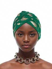 1pc Feather Foil Print Turban Hat, Cap, Chemo Cap, Conceals Gray Hair, Headwear Hair Sleep Cap - Feather Hot Stamping - View 16