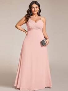 Elegant V-Neck Ruched Bust Bridesmaid Dress, Long Gown For Summer - Pink - View 5