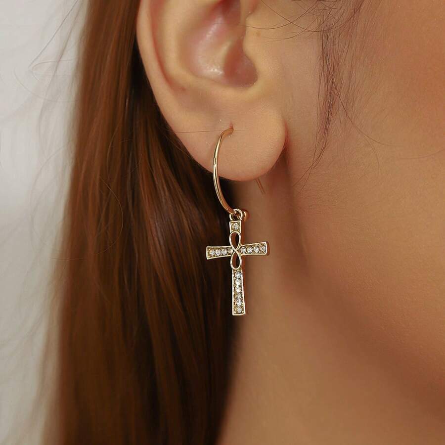 1 Pair Fashionable Women's Simple & Unique Cross Pendant Earrings, Versatile