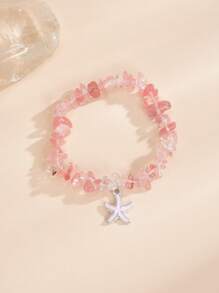 1pc Asymmetrical Natural Stone Starfish, Shell, Mermaid Tail, Dolphin, Butterfly Pendant Beach-Style Fashion Bracelet For Women, Summer Holiday Beach Ocean Decor