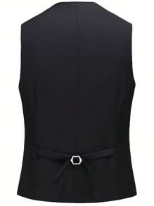 3 件男士时尚商务纯色修身弹力西装套装，包括西装外套、背心和裤子，工作正装西装 - 黑色 - 查看 8