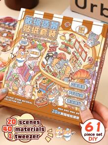 61 piezas Pegatinas decorativas DIY para casa, pegatinas de paisajismo, pegatinas de escena (incluye 20 escenas, 40 hojas de material, 1 pinza, 1 imagen de referencia), pegatinas de miniatura 3D de casa y paisaje micro para manualidades DIY, pegatinas de paisaje, pegatinas de libro, pegatinas de clasificación de escenas de casas pequeñas, reutilizables, disponibles en varios tamaños