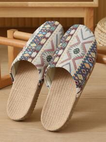 Fall/Winter New Linen Fabric Slippers, Absorbent Breathable Jacquard Home Indoor Slippers, Couple Style, Summer