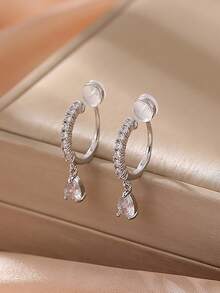 1 对时尚锆石水滴夹式耳环，适合女士，假软骨穿孔首饰 - 無耳洞水滴耳夾 - 查看 8