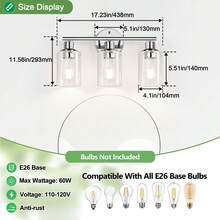 Zarbitta 3-Light Bathroom Light Fixtures, Black Modern Vanity Lights With Clear Glass Shade, Bathroom Wall Lamp For Mirror Kitchen Living Room Hallway Cabinet Porch Makeup Organizer Back To School - Chrome - View 7