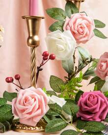 25Pcs Artificial Roses Flowers Fake Roses With Stems Real Touch Foam Flowers For DIY Wedding Bouquet Baby Shower Centerpiece Floral Arrangement Party Home Decor(Dark Red) - 桃 - 查看 6