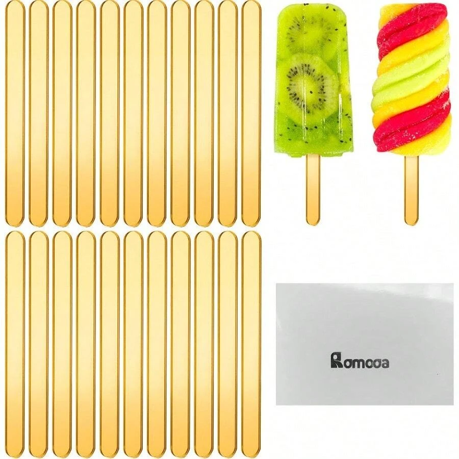 30 Pieces Acrylic Sticks Reusable Cakesicle Sticks Cake Pop Mold Mirror Ice Pop Sticks Ice Cream Cakesicle Mold For Home Cake Candy Gifts Party Craft 4.5 Inches Gold - 4.5Inches - View 1