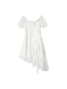 Đầm kiểu Bohemian vạt bất đối xứng dành cho nữ, đầm công chúa nghỉ mát kiểu Pháp nữ tính, mảnh vải cắt ngẫu nhiên màu trắng. - trắng - Xem 2