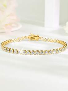 1 件时尚优雅休闲风格铜白金镀层 CZ 镶嵌 3 毫米串珠手链，适合女性派对日常装扮，价格实惠的节日珠宝礼物 - 圓形 - 查看 6