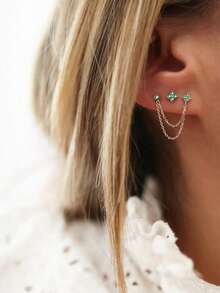 4 件/套女士耳环穿孔锆石小耳钉字母链耳环女士派对珠宝配饰 - 4PCS/Set - 查看 18