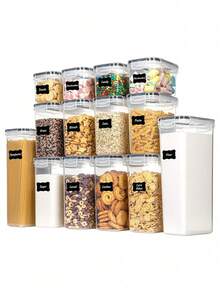 48pcs Storage Containers For Pantry Airtight - Spaghetti Container Storage - Ideal For Spaghetti & Noodles, Kitchen Pantry Organization And Storage - Keeps Food Fresh & Dry - Black and White - View 1