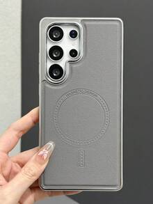 豪华磁性无线充电皮革手机壳适用于三星 Galaxy S25 S24 S23 S22 超防震电镀边框保护套 - 灰色 - 查看 4