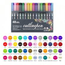 8pcs/12pcs/24pcs/36pcs/48pcs Dreamlike Glitter Outline Pens, 48 Metallic & Fluorescent Colors For DIY Journaling, Doodling, Christmas - Multicolor - View 11