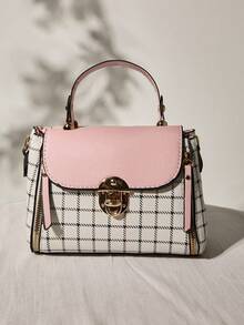 Women's Classic Bucket Bag, All-Match Shoulder Bag, Plaid Pattern Crossbody Bag For Work Gifts - Pink - View 1