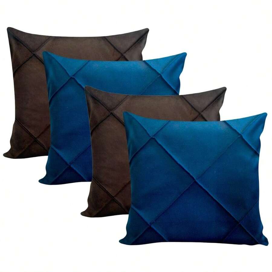 Kit Of 4 Draped Suede Cushion Covers 45x45 With Invisible Zipper - 2 Navy + 2 Brown - View 1