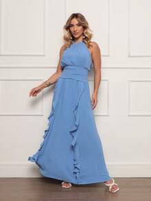 Long Sleeveless Party Dress With Luxury Padding - 藍色 - 查看 2