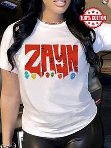 100% cotton T-shirt | Shipped from Mexico | High-quality breathable fabric | Women's loose short-sleeve cotton print in black and white Red Text With Colorful Faces Trendy and Sporty Crew Neck Casual Top - Blanco - Ver 1