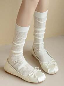 1 paire de chaussettes fines pour mollets inspirées du style ballet pour femmes. Chaussettes blanches respirantes à côtes pour porter au quotidien, printemps/été