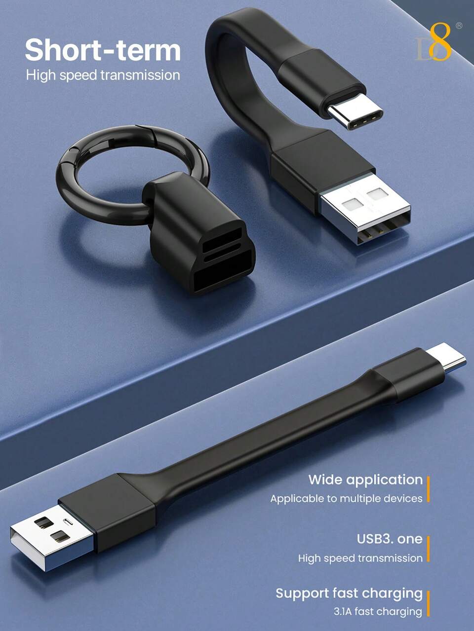 D8 USB C Keychain Cable,10cm Short USB A To USB C Cable 480Mbps Data Charging Cable For Power Bank,Compatible With IP17/16 / 16 Pro/ 16 Pro Max / 15/15pro,Galaxy A10e A20 A50 A51 A71, S20 S10 S9 S8 Plus,Note 9 8,A11 A20 A51, G6 G7 V30 V35,Moto Z2 Z3