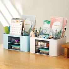 1 Stück Schreibtisch- & Schubladenorganizer mit Stifthalter + 2 Schubladen - multifunktionale Desktop-Stationenaufbewahrung, süße Büro-Schulmaterial-Aufbewahrung für Zuhause, Schulanfang- und Home-Office-Grundbedarf