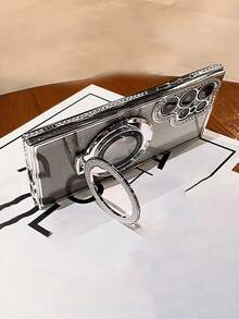 1件装奢华电镀渐变闪钻支架手机壳，兼容三星S26 Ultra、S24、S25 Ultra、S24 Plus、S23 Ultra、S22 Ultra、S23、A15、A55，支持无线充电，带摄像头保护和防震功能。 - 銀色 - 查看 4