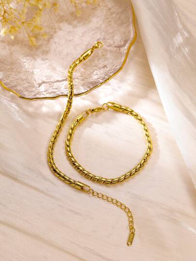 1pc Stainless Steel 18K Vacuum Plated Gold Hip Hop Bracelet, Unisex Couples Style