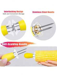 8 Pieces/4 Pairs Corn Clips, Stainless Steel Corn Cob Clips, Corn Cob Skewers, Corn On The Cob,For Grilling Double Pin Sweet Corn Clips, Interlocking Design Corn Skewer Forks, For Home Cooking Grilling, 4 Colors