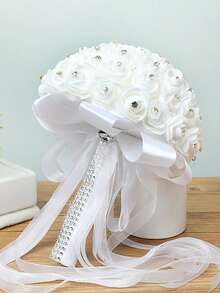 1PC Wedding Bridal Bouquet White Flower Bouquet Lace Ribbon Rhinestone Elegant Bouquet PE Foam Hand Bouquet Flower Simulation White Rose Bouquet Bridal Bouquet Flower Wedding Photography Props Wedding Supplies Wedding Banquet Flower Bouquet Valentine's Day Accessories