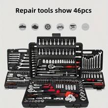 Multi-Purpose Vehicle Repair Tool Set, 46 & 216 Pieces Motorcycle Maintenance Set With Plastic Storage Box, Outdoor Cycling Emergency Bicycle Repair Tool Set, Including Hex Wrenches, 1/2 & 3/8 Drive Deep And Standard Sockets, Universal Joints, Screwdrivers, Ratchets, Sliding Bars. It Is Suitable For DIY Enthusiasts And Mechanics, And Applicable To The Repair And Maintenance Of Automobiles, Motorcycles, Bicycles And Machinery.