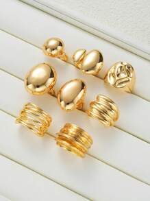 17KM 15/10/8Pcs Punk Smooth Geometric Open Rings Set For Women Old Money Exaggerated Irregular Silvery Golden Color Thick Chunky Ring Hip Hop Jewelry Gifts