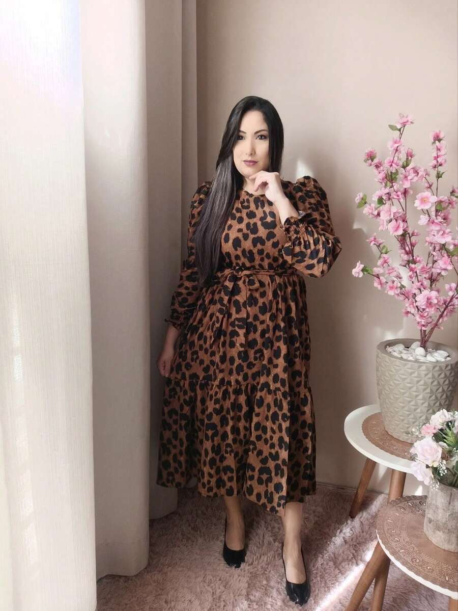 Polka Dot Midi Dress - Rỉ Nâu - Xem 1