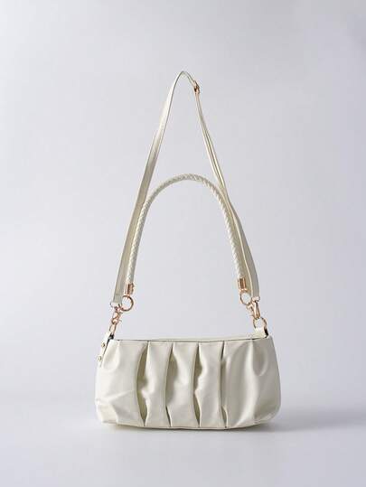 时尚优雅的褶皱PU皮革简约单肩包。纯色时尚斜挎包，适合女孩、女士，可用于购物、约会、聚会、送礼、外出等场合，也是圣诞节和冬季外出的理想礼物。