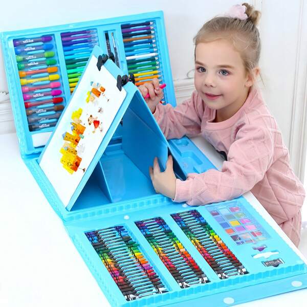 208/150/42 Pieces Of Children's Painting Set, Watercolor Pen Set, Painting Tool Set, Colored Pencils, Crayons, Oil Painting Sticks, Colored Cakes, Art Painting Box, Colored Pens, Complete Set Of Brushes, Gift Box, Painting Colorful Childhood Oil Paintings, Colorful Paintings, Ideal Christmas And Birthday Gifts For Children,Back To School