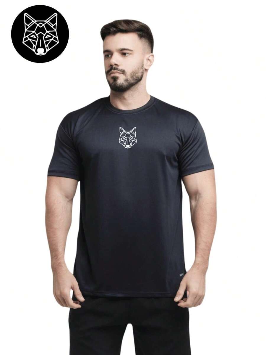 Men's Dry Fit Shirt - Raposinha 01 - Gym Running Workouts - 黑色 - 查看 1