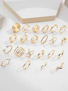 22 anéis boêmios de imitação de pérolas em forma de coração, design exclusivo, anel simples e elegante da moda feminina