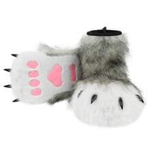 Pantuflas peludas de animales oso, gato, lobo, perro, zorro, pies de traje de piel, garras, zapatos, botas peludas, accesorios de disfraz, accesorios térmicos de Halloween - zapato - Ver 13
