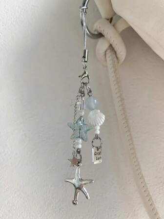 Bohemian Summer Sweet Girl Ocean Starfish Keychain, Simple And Versatile Metal Star Beaded Good Luck Creative Couple Pendant Bag Pendant Mobile Phone Chain, CCD Camera Pendant, Bag Pendant Pendant, Bag Chain, Bag Chain Pendant, Rope Bag Pendant, Bag Pendant Decorative Pendant