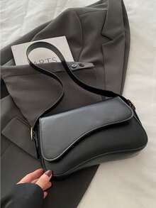 简约纯色单肩翻盖包，经典纹理斜挎包，女士钱包