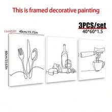 3pcs/Set Wooden Framed Canvas Posters, Black And White Modern Minimalist Line Print, Kitchen Wall Art Cutlery Wine And Cheese Coffee , For Living Room, Bedroom, Kitchen, Dining Room, Classroom Decor, Office,Wall Art, Wall Decoration, Room Decoration, Perfect Gift For Art Lovers & Home Decor Enthusiasts, Optional Frame - Multicolor - View 13
