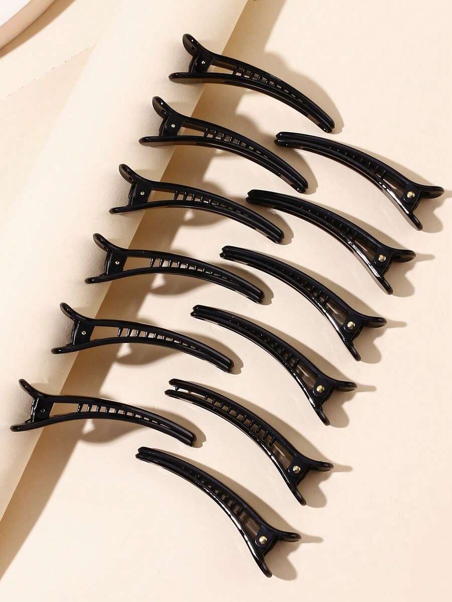 12 件经典亮面黑色时尚发夹，适合日常休闲使用 - 黑色 - 查看 1