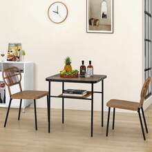 GOFLAME 3 Piece Patio Dining Set, 2 Varied-Size Stackable Rattan Chairs & Dining Table With Shelf, Heavy-Duty Metal Frame, Space-Saving Wicker Breakfast Set For Indoor Outdoor - Brown - View 5